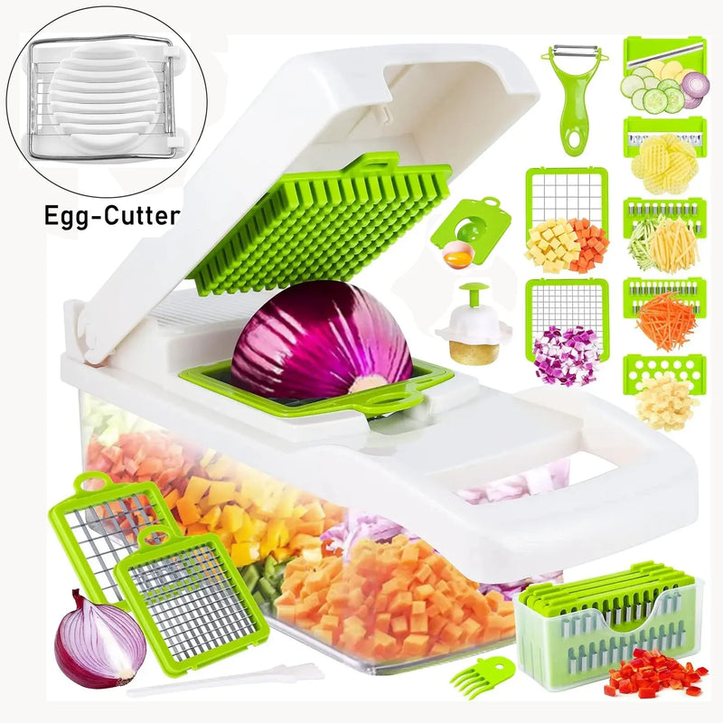 Gemüseschneider 12-in-1 KüchenMeister Pro | Multischneider mit 7 Klingen | Raspeln, Würfeln, Hobeln | BPA-frei & Spülmaschinenfest