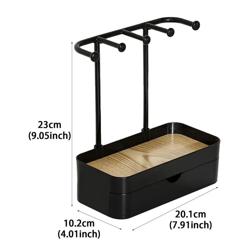 Eleganzia | Schmuck-Organizer mit Holzablage | Schmuckständer für Ohrringe, Armbänder, Halsketten & Ringe | 23 × 10,2 × 21,1 cm