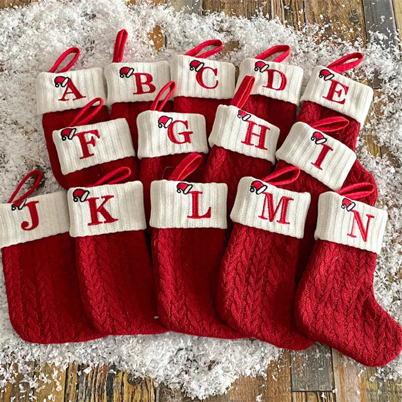 Weihnachtssocke SnowKnit | Gestrickt mit Schneeflocken-Motiv | Weihnachtsdekoration & Geschenkidee | 25×15 cm