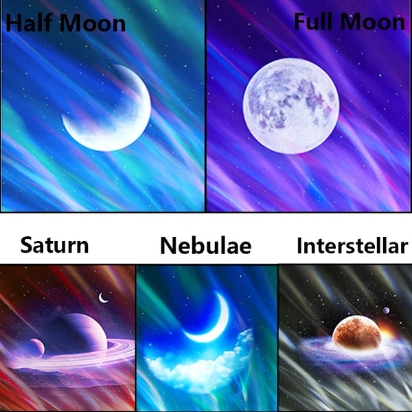 Auroria Polarlicht-Projektor | 3-in-1 Aurora, Sterne & Mond | Bluetooth Lautsprecher & Weißes Rauschen | 360° Galaxy Nachtlicht