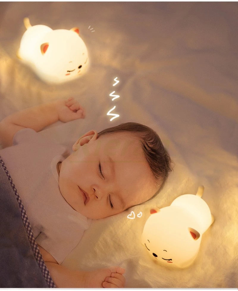 Katzen-Nachtlicht MeowiGlow | USB-aufladbar | Silikon-LED mit Fernbedienung & Touch-Steuerung | Kinder & Baby Geschenk