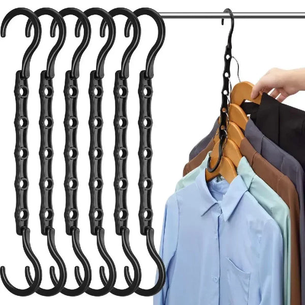 Magische Kleiderbügel ClosetDrop SmartHanger | 10er-Set Platzsparende Kleiderhalter mit 5 Hängepunkten | Schwarz | 23,8 × 10 cm