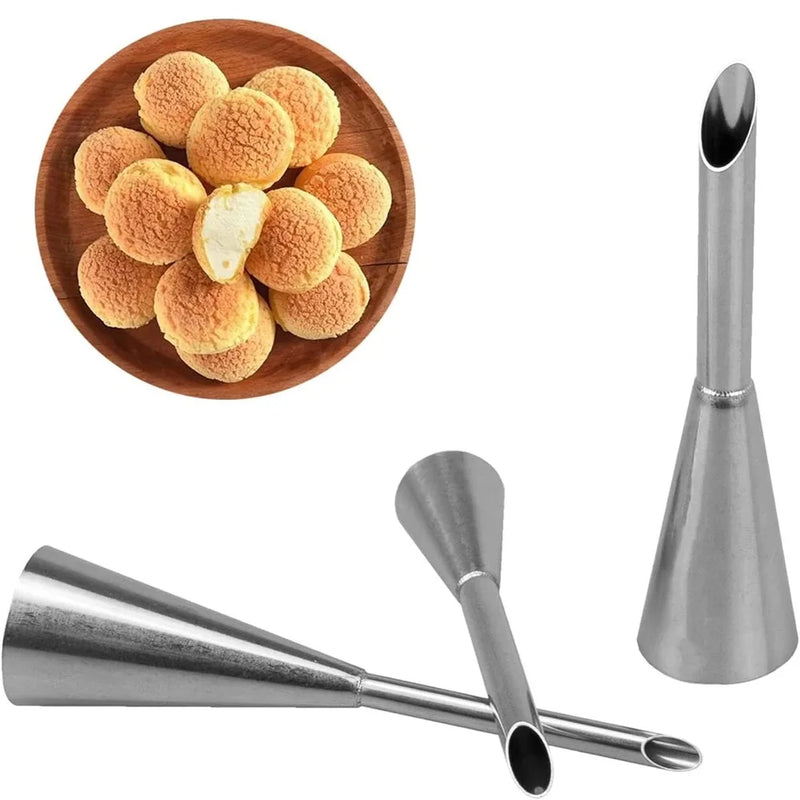 BackMeister Pro Edelstahl Spritztüllen Set 3-teilig | Lange Tülle für Windbeutel & Füllcreme | Backzubehör für Kuchen, Cupcakes & Patisserie