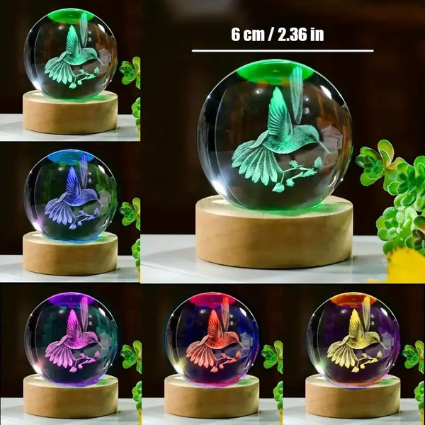 Colibria Kristallkugel Kolibri | 3D-Lasergravur & LED-Sockel | Dekoration & Geschenkidee