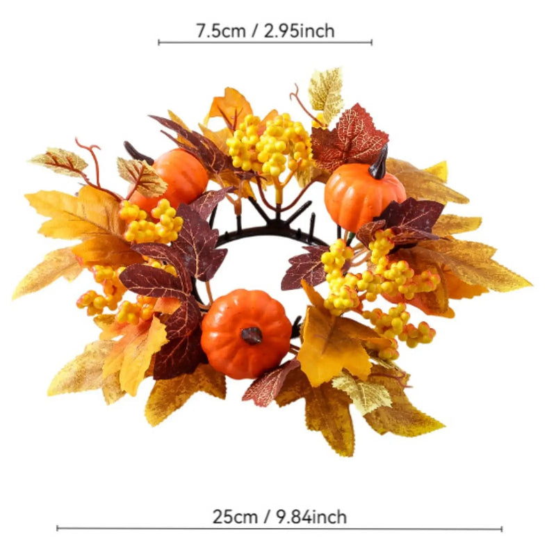 Kerzenkranz HarvestGlow | 25 cm Außendurchmesser | Ahornblätter, Kürbisse & Beeren | Herbstdeko