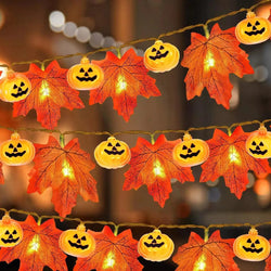 Herbst Lichterkette AutumnGlow | 1,5 m | Ahornblätter & Kürbis Deko | 5 LED Warmweiß