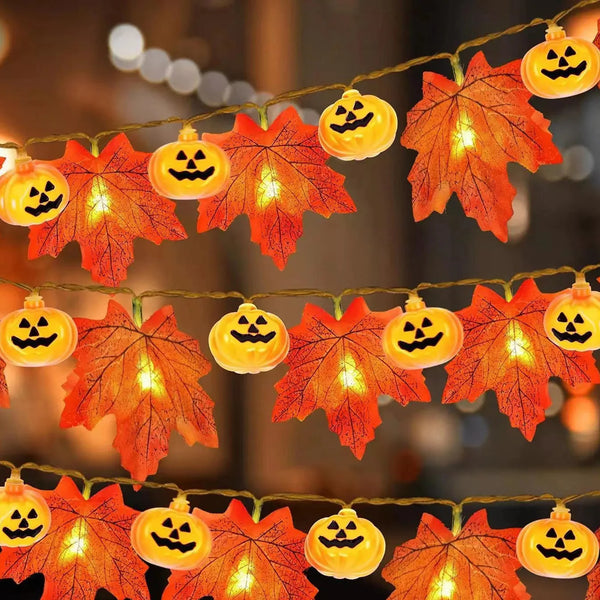 Herbst Lichterkette AutumnGlow | 1,5 m | Ahornblätter & Kürbis Deko | 5 LED Warmweiß