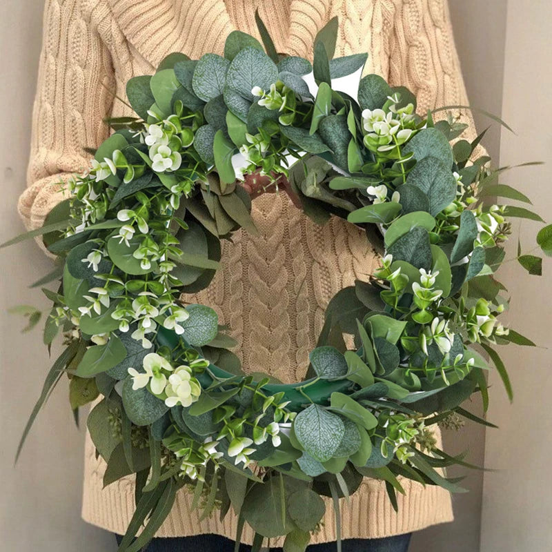 EverLeaf | Eukalyptus-Kranz mit Kunstblumen | Handgefertigte Dekoration für Weihnachten, Hochzeit & Zuhause