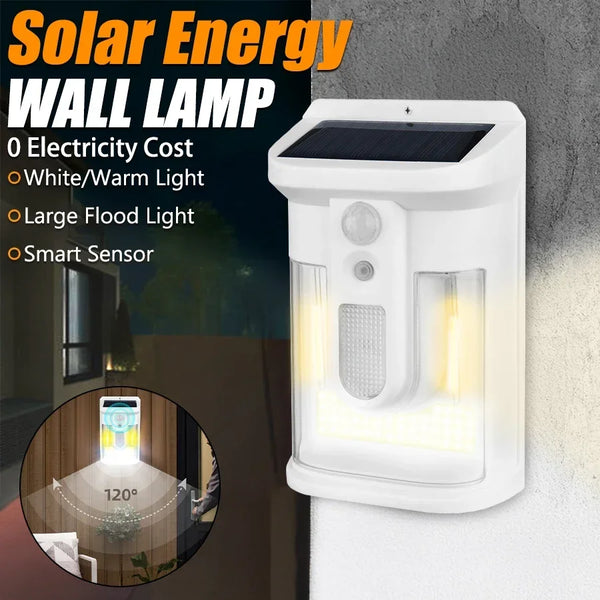 Lumosfera Solar Wandleuchte mit Bewegungsmelder | 3 Lichtmodi | IP65 Wasserdicht | Warmes Flammenlicht für Garten & Hof