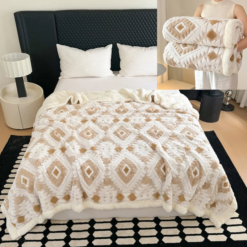 Vellunia | Kuscheldecke aus Imitationswolle | Beidseitig weiches Jacquard & Samt | Maschinenwaschbar & Wärmend | Luxus-Wohndecke für Sofa, Bett & Büro