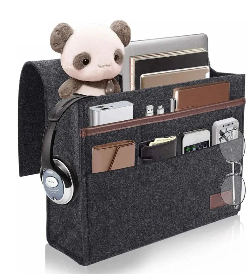 OrdiNest Filz-Bett-Organizer zum Einhängen | Praktische Aufbewahrung am Bett oder Sofa | Hängende Tasche für Tablet, Fernbedienung & Zubehör