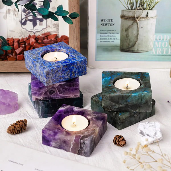 Kristall Kerzenhalter | Rosenquarz & Bergkristall | Handgearbeitet | Natürliche Edelsteine