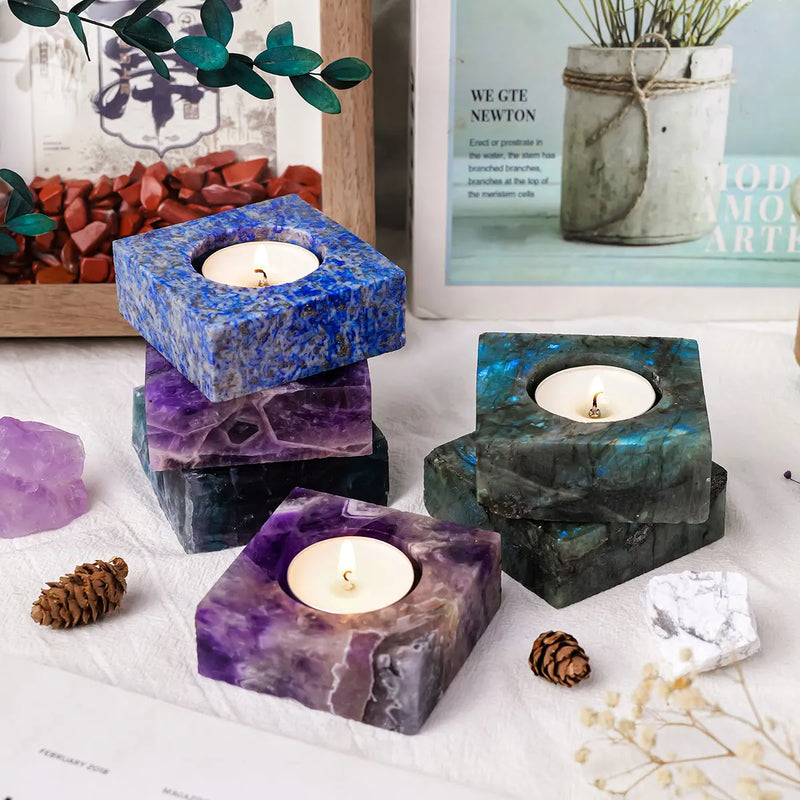 Kristall Kerzenhalter | Rosenquarz & Bergkristall | Handgearbeitet | Natürliche Edelsteine