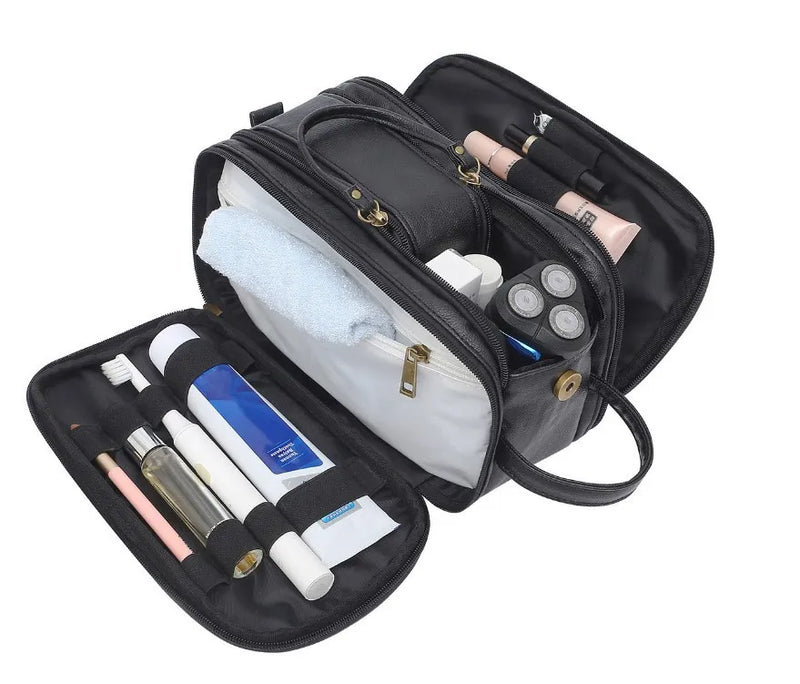 Kulturtasche Herren XL | Wasserabweisend & Nassfach | PU-Leder | Mit Schuhbeutel