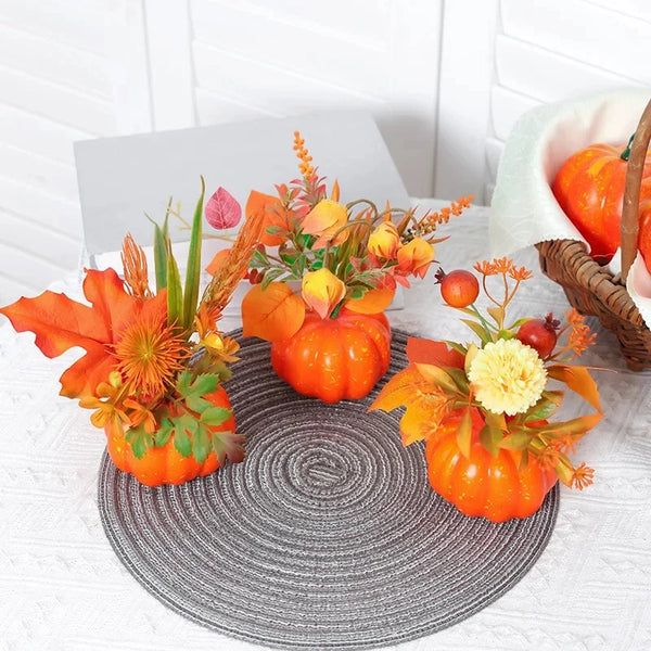 Deko-Kürbis AutumnCharm | Künstlicher Kürbis mit Ahornblättern | Herbst-, Halloween- & Thanksgiving-Dekoration
