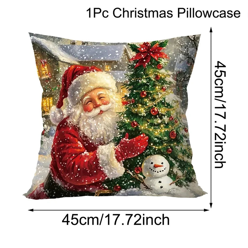 Winterglanz | Weihnachts-Kissenbezüge | Santa · Schneemann · Rentier | 45 × 45 cm | Festliche Sofadeko für Wohnzimmer & Schlafzimmer
