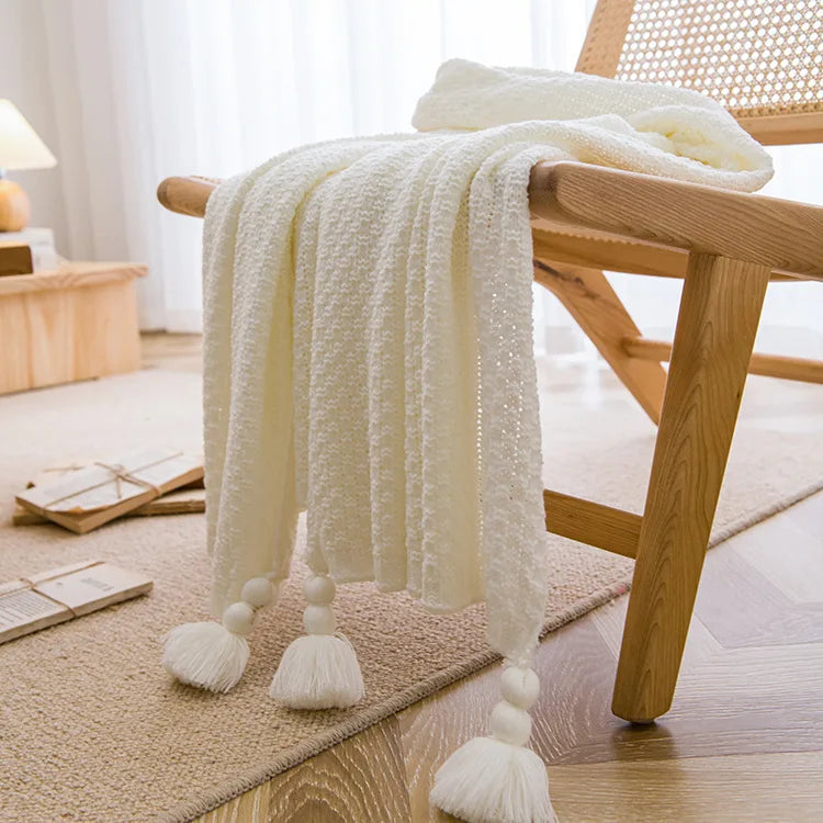 NordicHaven Decke | Chunky Knit mit Quasten | Weiches Waffel-Muster | Sofa & Bett