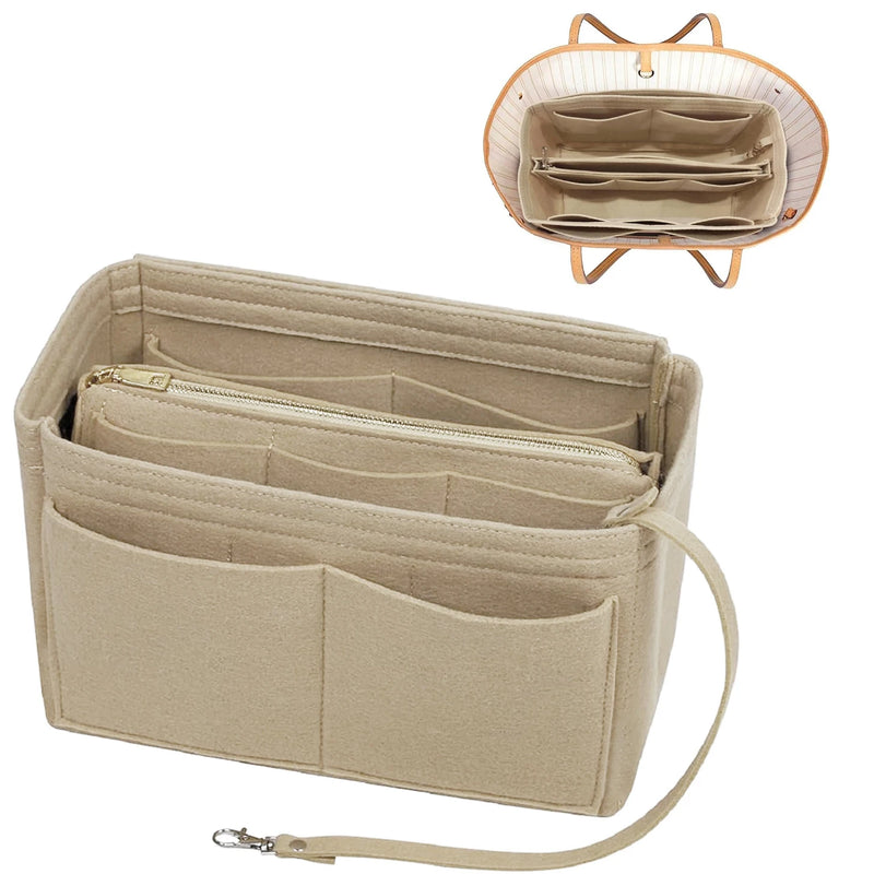 TaschenLuxe Organizer Inlay | Filz-Einsatz mit Reißverschluss | 15 Fächer & Schlüsselband | Für Handtaschen & Shopper