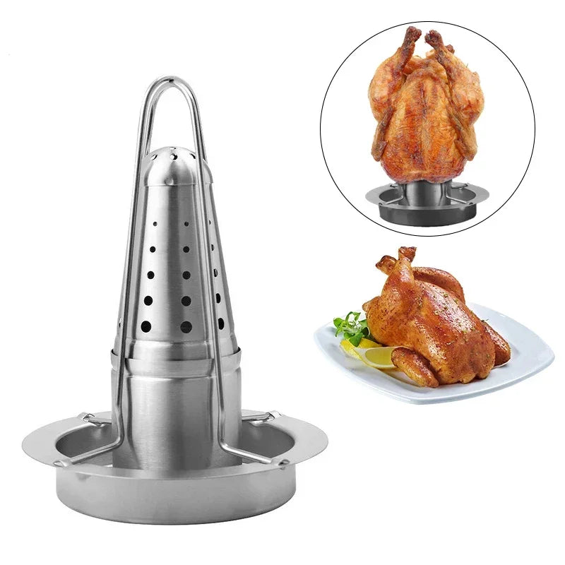 Grillgabel Flammstahl | Edelstahl Hähnchenhalter | Vertikales Grillen | Abnehmbar & Rostfrei