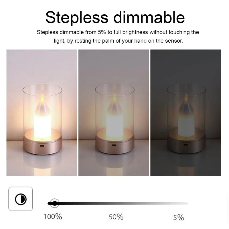 AuraFlame LED Kerze | Gestensteuerung & Stufenlos dimmbar | USB wiederaufladbar | Warmlicht 2400K | 8,5 × 8,5 × 13 cm