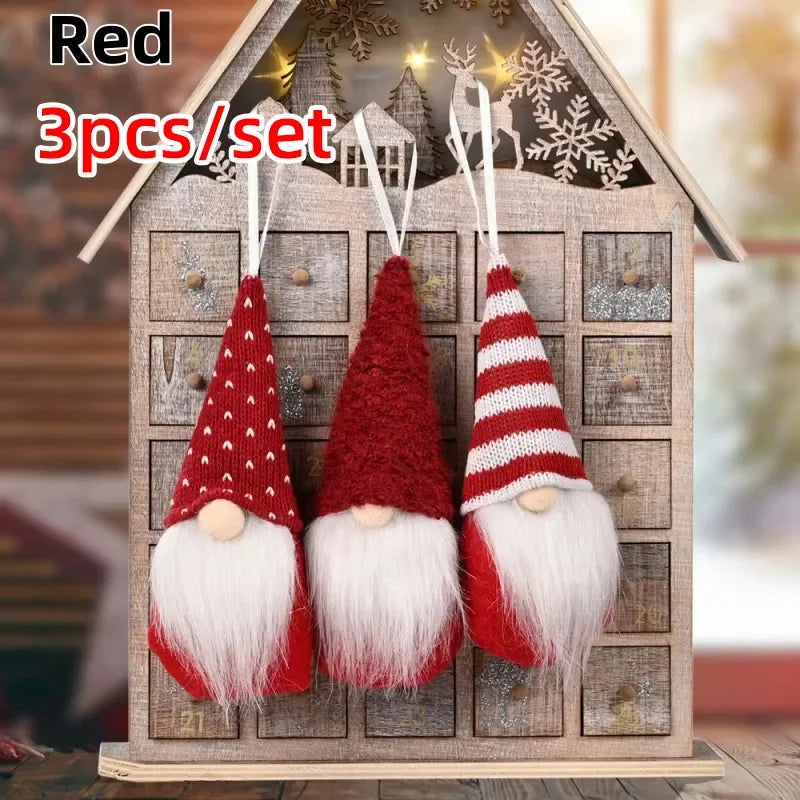NordiTomte Weihnachtswichtel 3er-Set | Strickstoff & Plüsch | Hängedeko für Weihnachtsbaum & Zuhause | Skandinavische Gnome