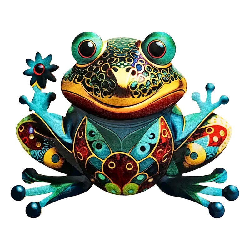FROVIA Wanddeko Frosch | Metall | Handbemalt | Gartendeko & Innenbereich | 17,5 × 14 × 1 cm