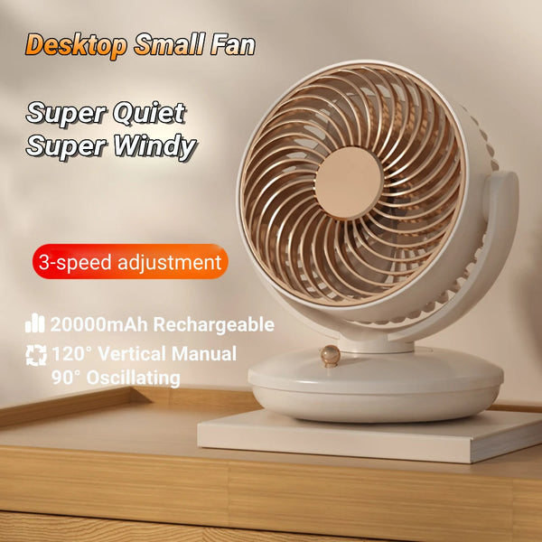 BreezeLoop Tischventilator mit 360° Rotation | USB-Lüfter mit 3 Geschwindigkeiten & Akku | Leise & Kompakt | Für Büro, Schlafzimmer & Zuhause