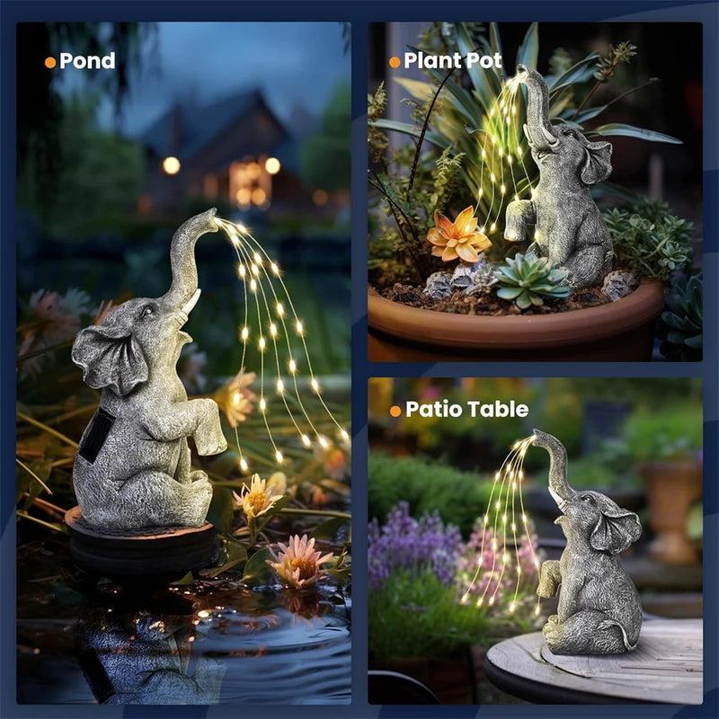LumaPachy Solar Elefantenfigur mit Lichterkette | Gartendeko & Geschenkidee | Wasserdichte LED-Skulptur für Garten, Terrasse & Balkon