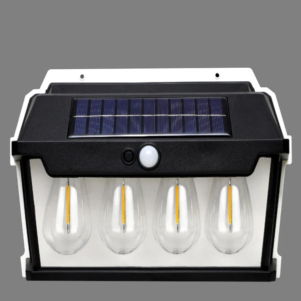SolaraLux Solar Wandleuchte mit Bewegungsmelder | LED Filament Licht | Wasserdicht IP65 | 3 Modi | 500 Lumen | Warmweiß