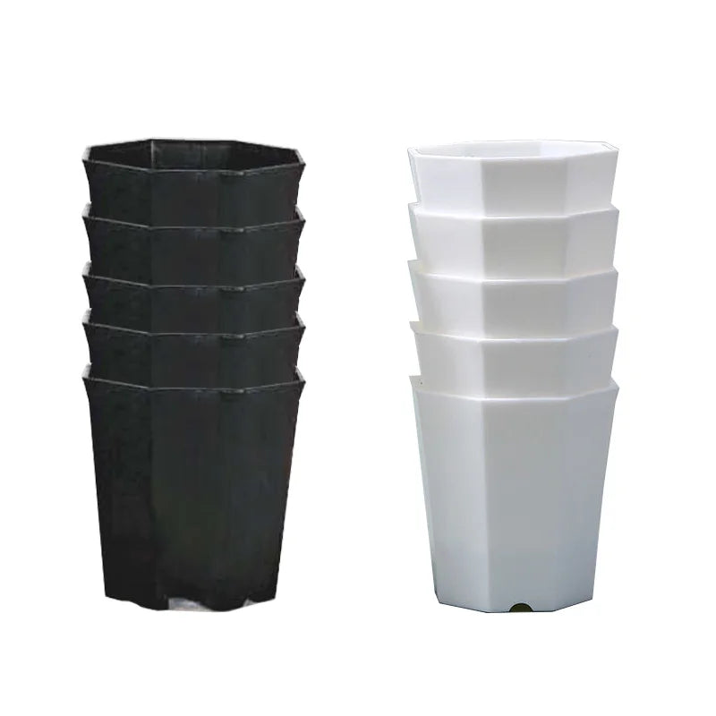 FloraForm Octa | 10er-Set Achteckige Blumentöpfe | Schwarz & Weiß | Atmungsaktiv | Für Sukkulenten & Setzlinge | Ø 8 cm