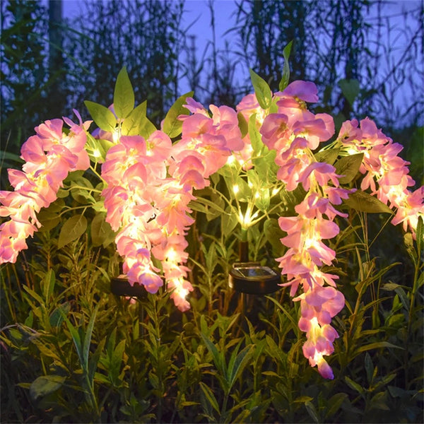 Solaflora Solar Gartenleuchten mit 4 Blütenzweigen | Wisteria-Design | 2 Leuchtmodi | Wasserdichte LED Deko-Beleuchtung für Garten, Terrasse & Wege