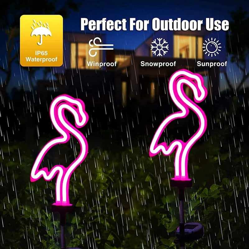 NeonGlow NaturDécor Solar-Neon-Gartenleuchte Cactus & Flamingo | LED Erdspieß IP65 Wasserdicht
