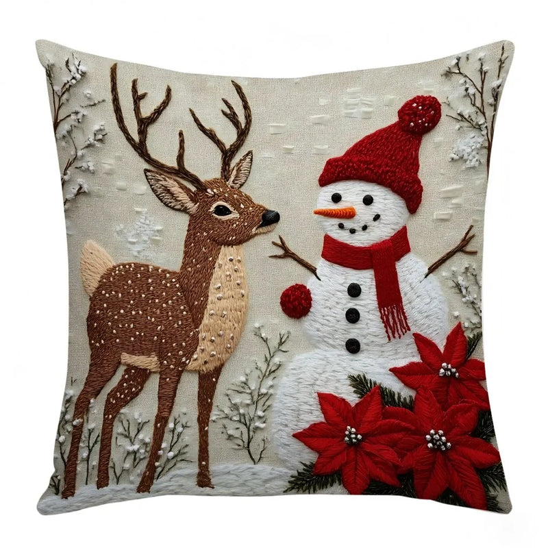 Jolivine | Weihnachtlicher Kissenbezug 45×45 cm | Rentier, Schneemann & Weihnachtsmann | Kuschelig & Waschbar | Deko für Sofa & Bett
