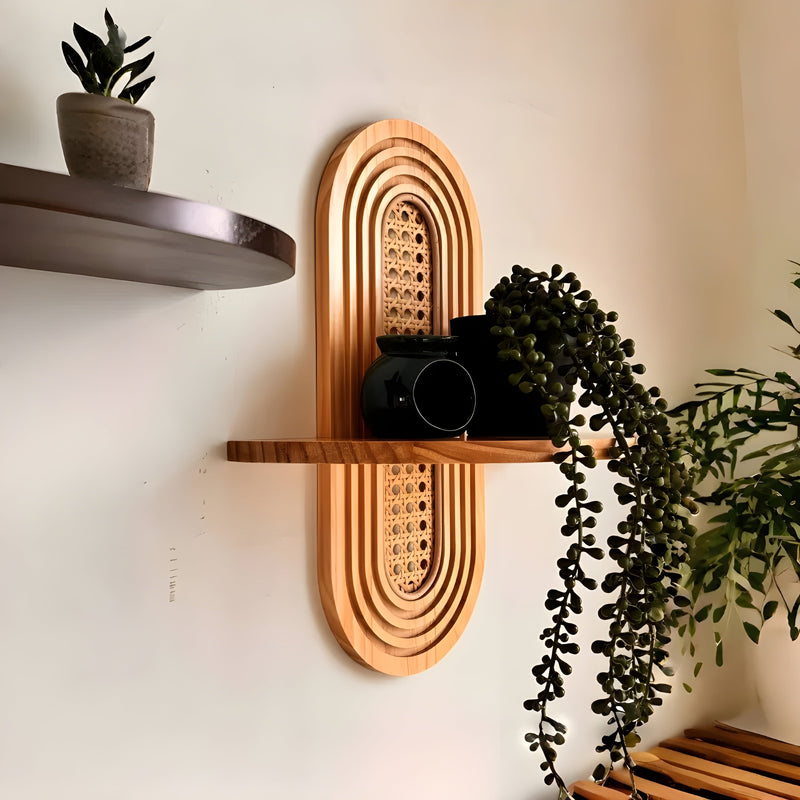 Wandregal Rattanova | Handgefertigt | Boho-Design in Bogenform | Khaki & Braun