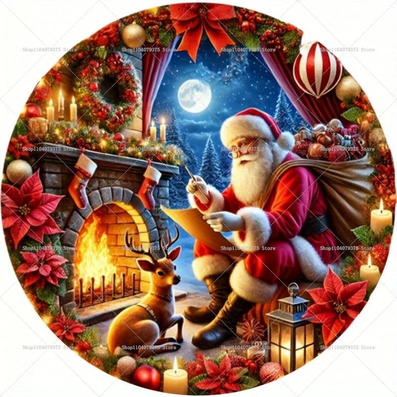 Weihnachtsschild Holz | Runder Hänger mit Schneemann & Weihnachtsmann | Tür- & Wanddeko