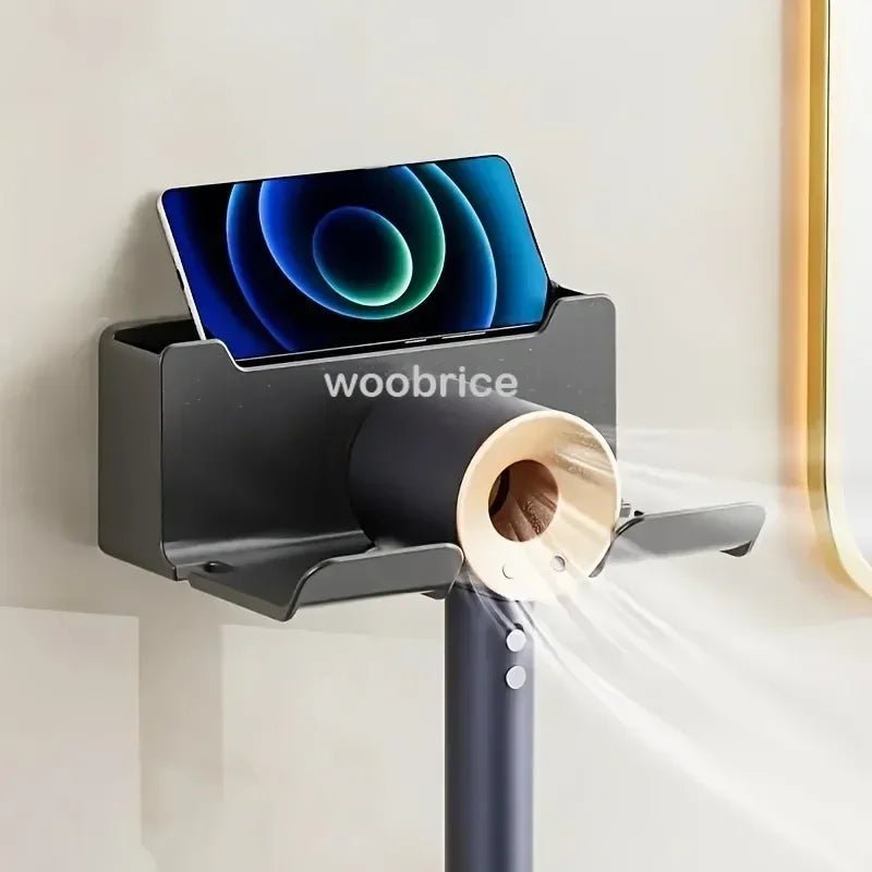 Föhnhalterung AirNest FlexMount | Wandregal für Badezimmer | Bohrfrei | 16 × 11 × 6,5 cm | Mit Kabelaufbewahrung & Fallschutz