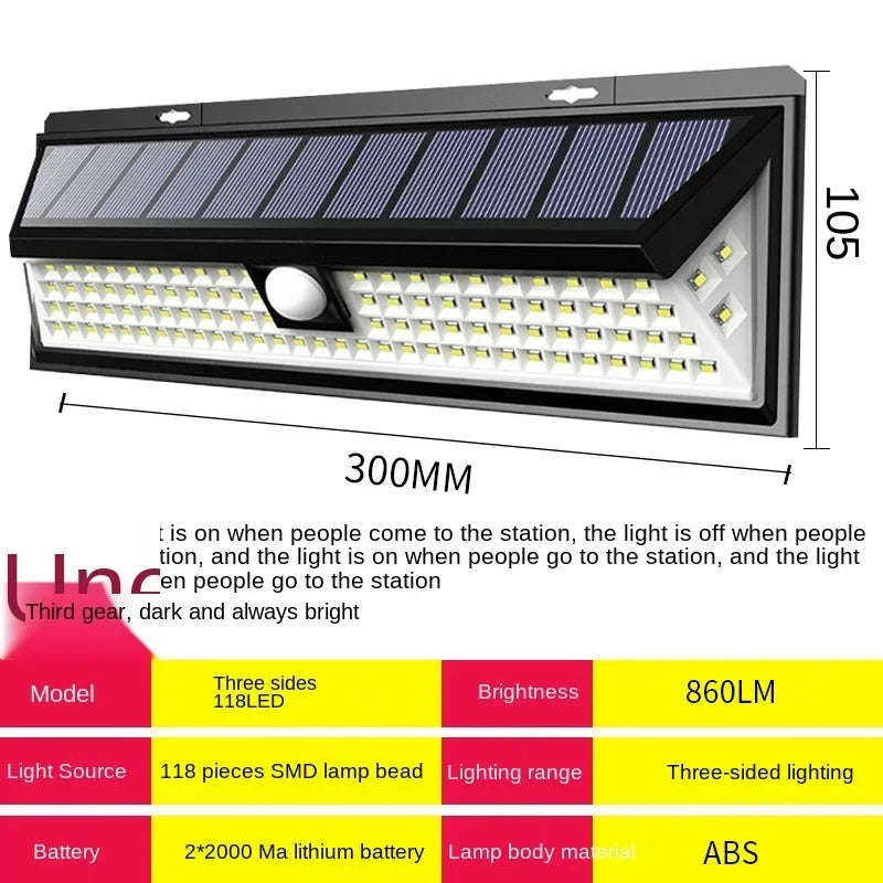 SunSecure 90 Solar Wandleuchte mit Bewegungssensor | 90 LEDs | 3 Modi | IP65 Wasserdicht | 4400 mAh Akku | Außenbeleuchtung für Garten, Terrasse & Hof