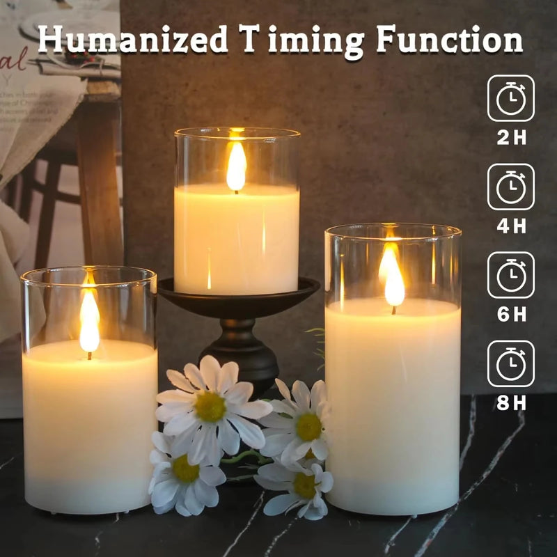 Lumièrea | LED Kerzen Set mit Glas | Flackernd & Fernbedienung | Timer | Hochzeit & Weihnachten