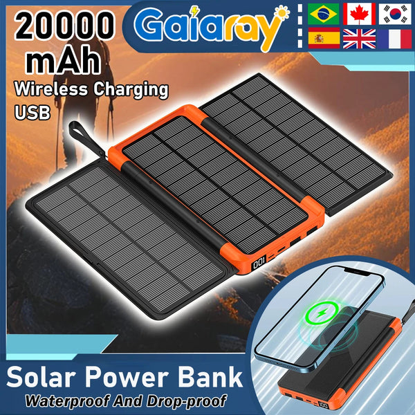 Solar Powerbank VoltMate Flip 15W | 10.000/20.000mAh | Kabelloses Qi-Laden | Solarpanel Klappbar | Wasserdicht & Stoßfest