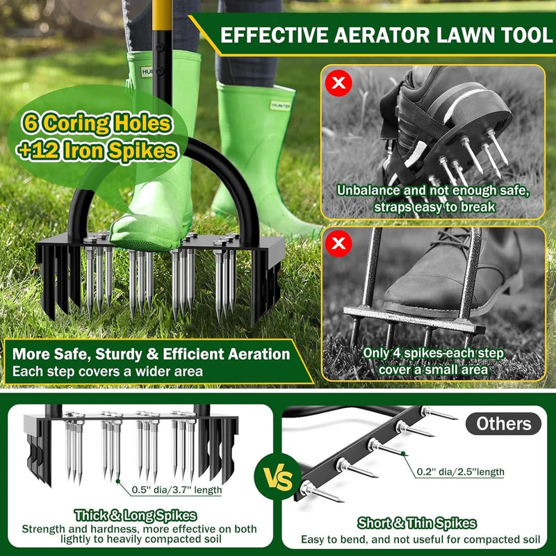Verdex AirCore Pro 2-in-1 Hand-Rasenlüfter aus Stahl | Mit 16 Spikes & 8 Erdkernen | Für Garten, Rasen & Bodenpflege