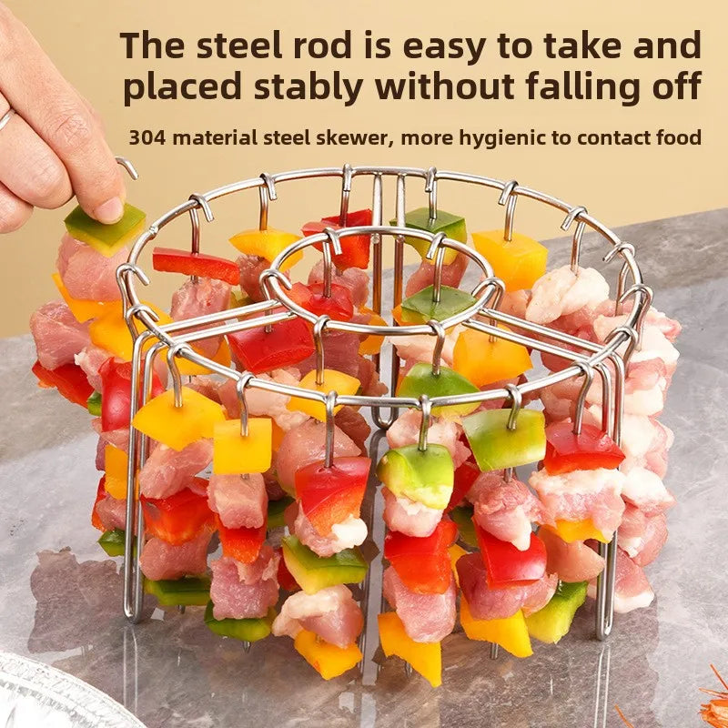 GrillTower Vertikaler Spießhalter aus Edelstahl | Für Grill & Heißluftfritteuse | Platz für 12/24/48 Spieße | 19 × 10 cm