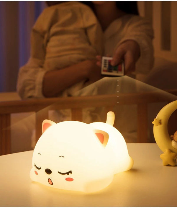 Katzen-Nachtlicht MeowiGlow | USB-aufladbar | Silikon-LED mit Fernbedienung & Touch-Steuerung | Kinder & Baby Geschenk