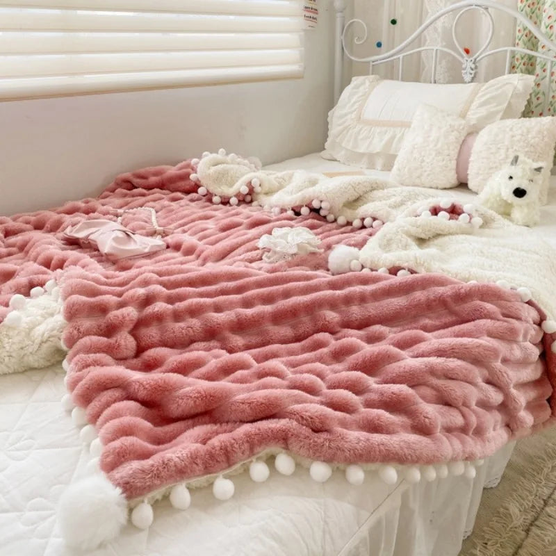 Lambelle Fleece-Decke | 3D-Struktur & Lammwolle | Weich, Warm & Stilvoll | Große Kuscheldecke in Uni-Farben