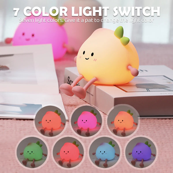Pfirsich-Nachtlicht PeachyGlow | Silikon | 1200 mAh Akku | Warmweiß 3000K & RGB-Farbwechsel | 3 Helligkeitsstufen