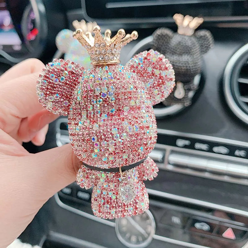 Bearoma Auto Duftclip Bär mit Krone | Aromatherapie & Luftreiniger | Handverziert mit Strass | In Pink, Weiß oder Schwarz