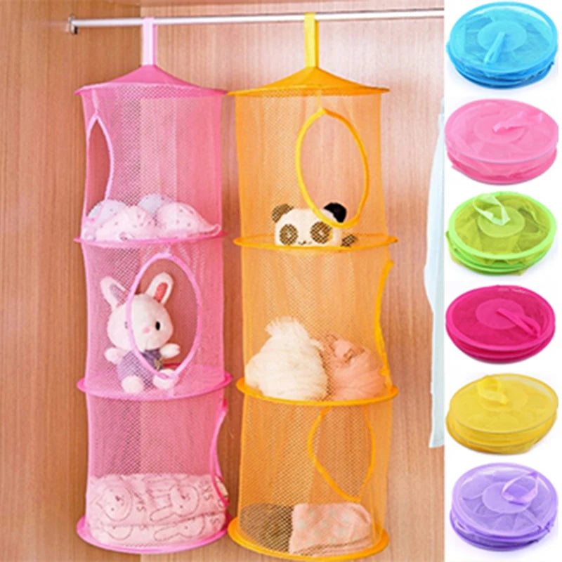 OrdiNest Kids Hängender Aufbewahrungskorb aus Netzstoff | 3-stöckiger Organizer für Spielzeug, Wäsche & Accessoires – 75×27 cm