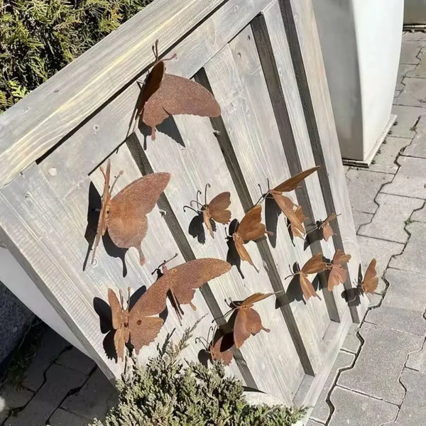 Rustalina 15er-Set Rost-Optik Metall-Schmetterlinge | Wanddeko für Garten, Zaun & Baumstämme | Wetterfest & natürlich gealtert