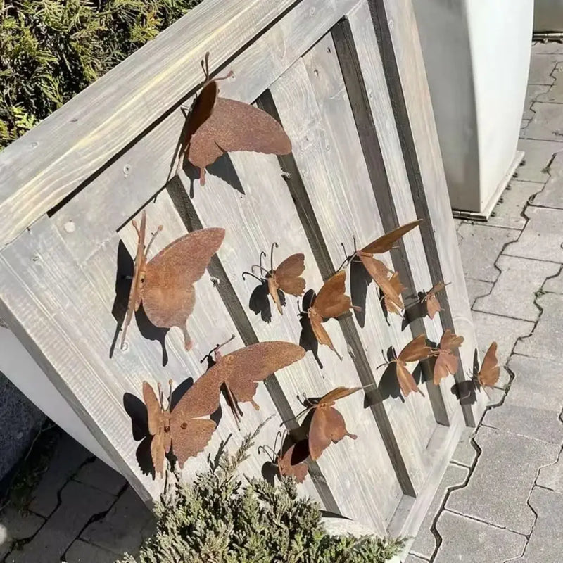 Rustalina 15er-Set Rost-Optik Metall-Schmetterlinge | Wanddeko für Garten, Zaun & Baumstämme | Wetterfest & natürlich gealtert