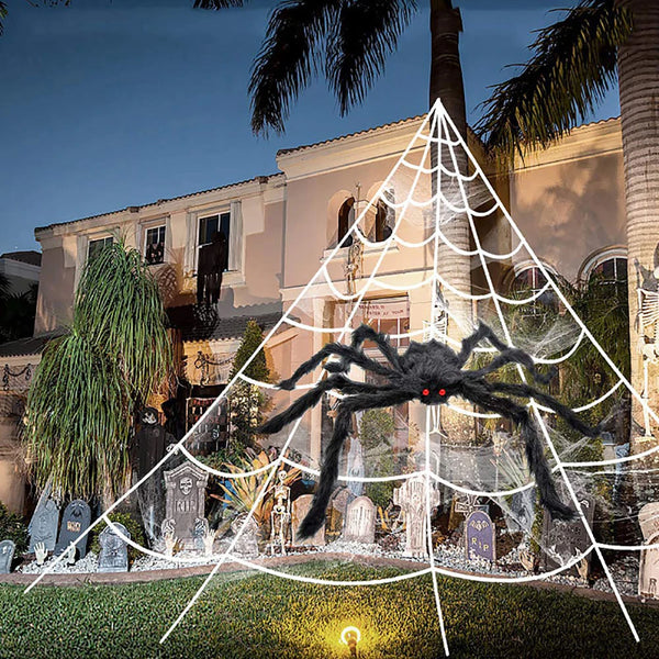 CreepyWeb XXL Spinnennetz | Dreieckig | 5 m | Flauschige Halloween-Deko für Garten & Haus