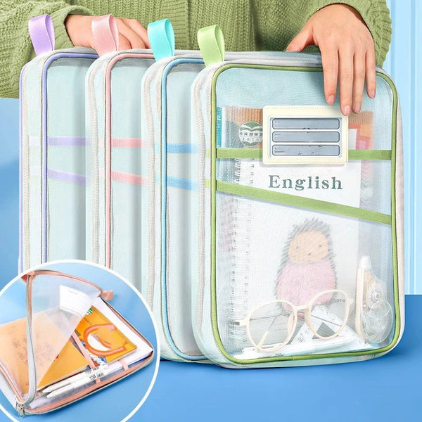 Doclura A4 Dokumententasche mit Reißverschluss | Doppellagig & transparent | Nylon-Netz Organizer 31×23,5×4 cm